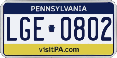 PA license plate LGE0802
