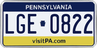 PA license plate LGE0822