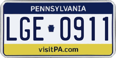 PA license plate LGE0911