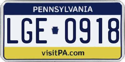 PA license plate LGE0918