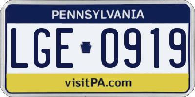 PA license plate LGE0919