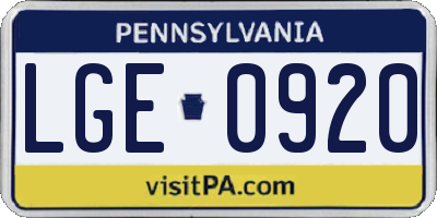 PA license plate LGE0920