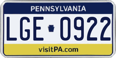 PA license plate LGE0922