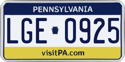 PA license plate LGE0925