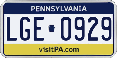 PA license plate LGE0929