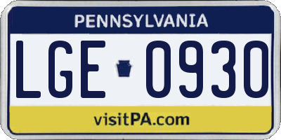 PA license plate LGE0930
