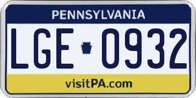 PA license plate LGE0932