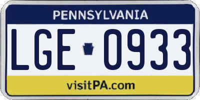 PA license plate LGE0933