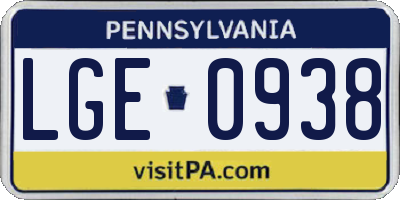 PA license plate LGE0938