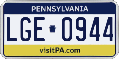 PA license plate LGE0944