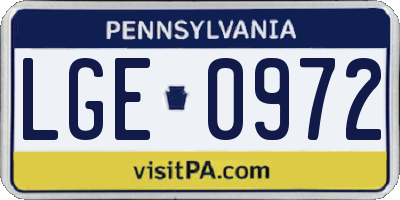 PA license plate LGE0972