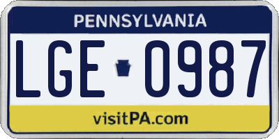 PA license plate LGE0987