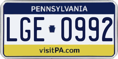 PA license plate LGE0992