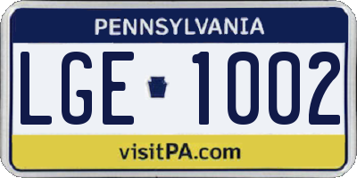 PA license plate LGE1002