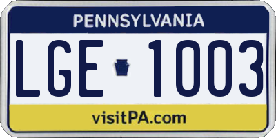 PA license plate LGE1003