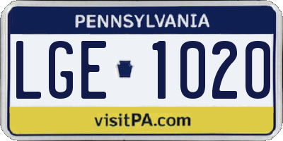 PA license plate LGE1020