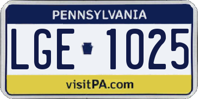 PA license plate LGE1025