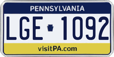 PA license plate LGE1092
