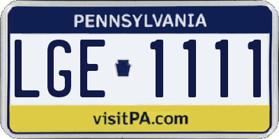 PA license plate LGE1111