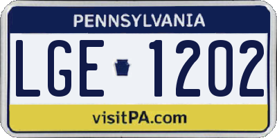 PA license plate LGE1202