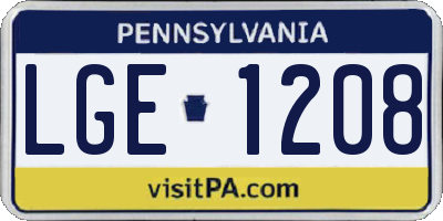 PA license plate LGE1208