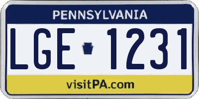 PA license plate LGE1231