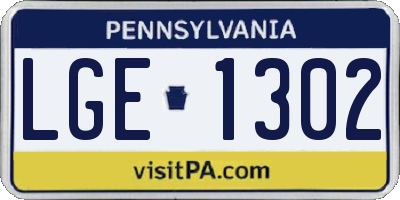 PA license plate LGE1302