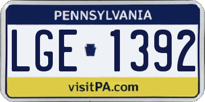 PA license plate LGE1392