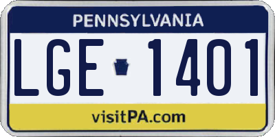 PA license plate LGE1401