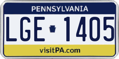 PA license plate LGE1405