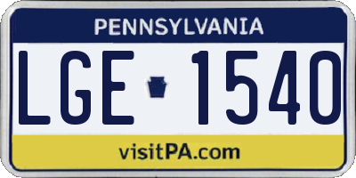 PA license plate LGE1540