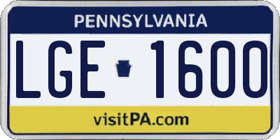 PA license plate LGE1600