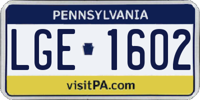PA license plate LGE1602