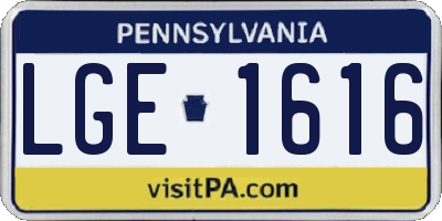 PA license plate LGE1616