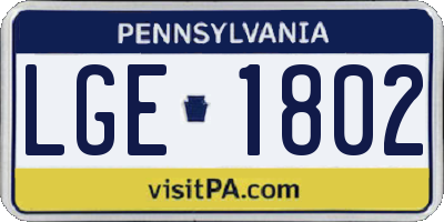 PA license plate LGE1802