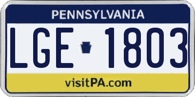 PA license plate LGE1803
