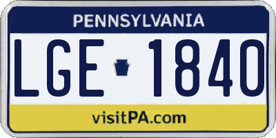 PA license plate LGE1840