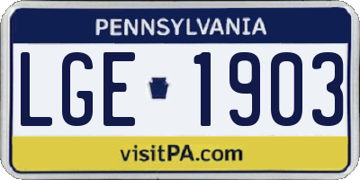 PA license plate LGE1903
