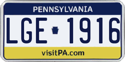 PA license plate LGE1916