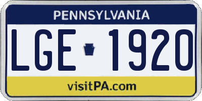 PA license plate LGE1920