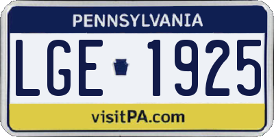 PA license plate LGE1925
