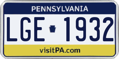PA license plate LGE1932