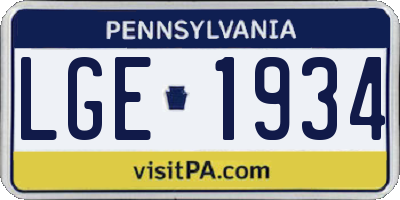 PA license plate LGE1934