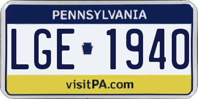 PA license plate LGE1940