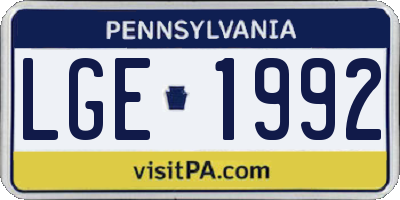 PA license plate LGE1992