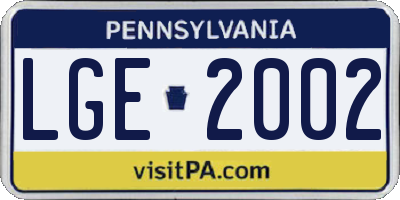 PA license plate LGE2002