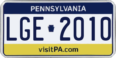 PA license plate LGE2010