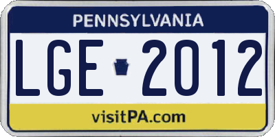PA license plate LGE2012