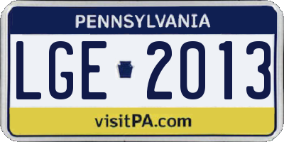 PA license plate LGE2013