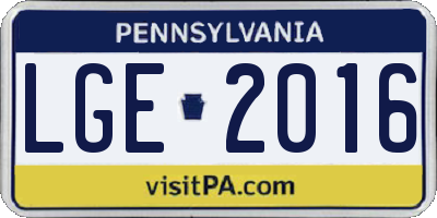 PA license plate LGE2016